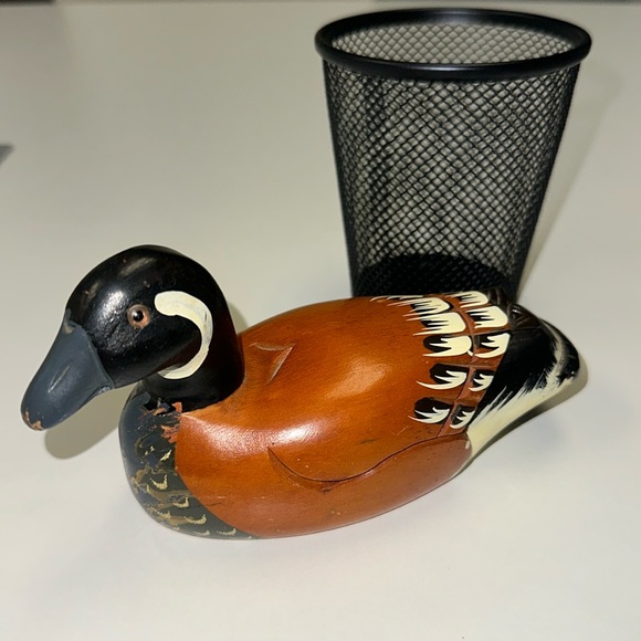 Vintage Wooden Duck Decoy Folk Art Hand Carved & Painted Solid Wood 1987 Retro.